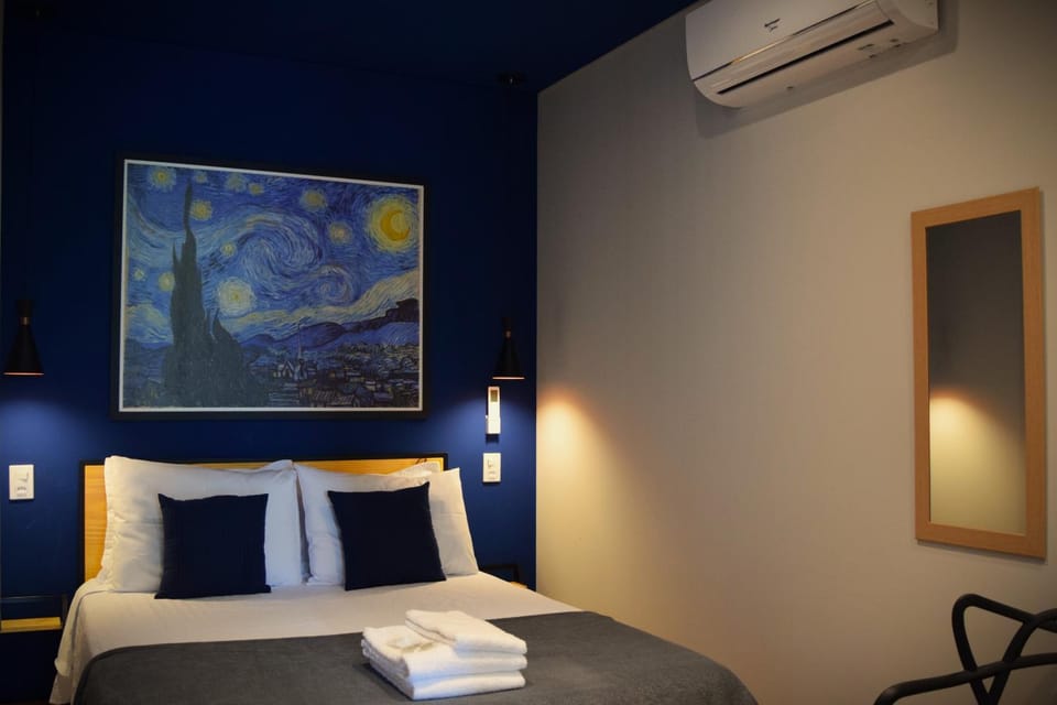 Bed, Photo of the whole room, Bedroom, towels, air conditioner