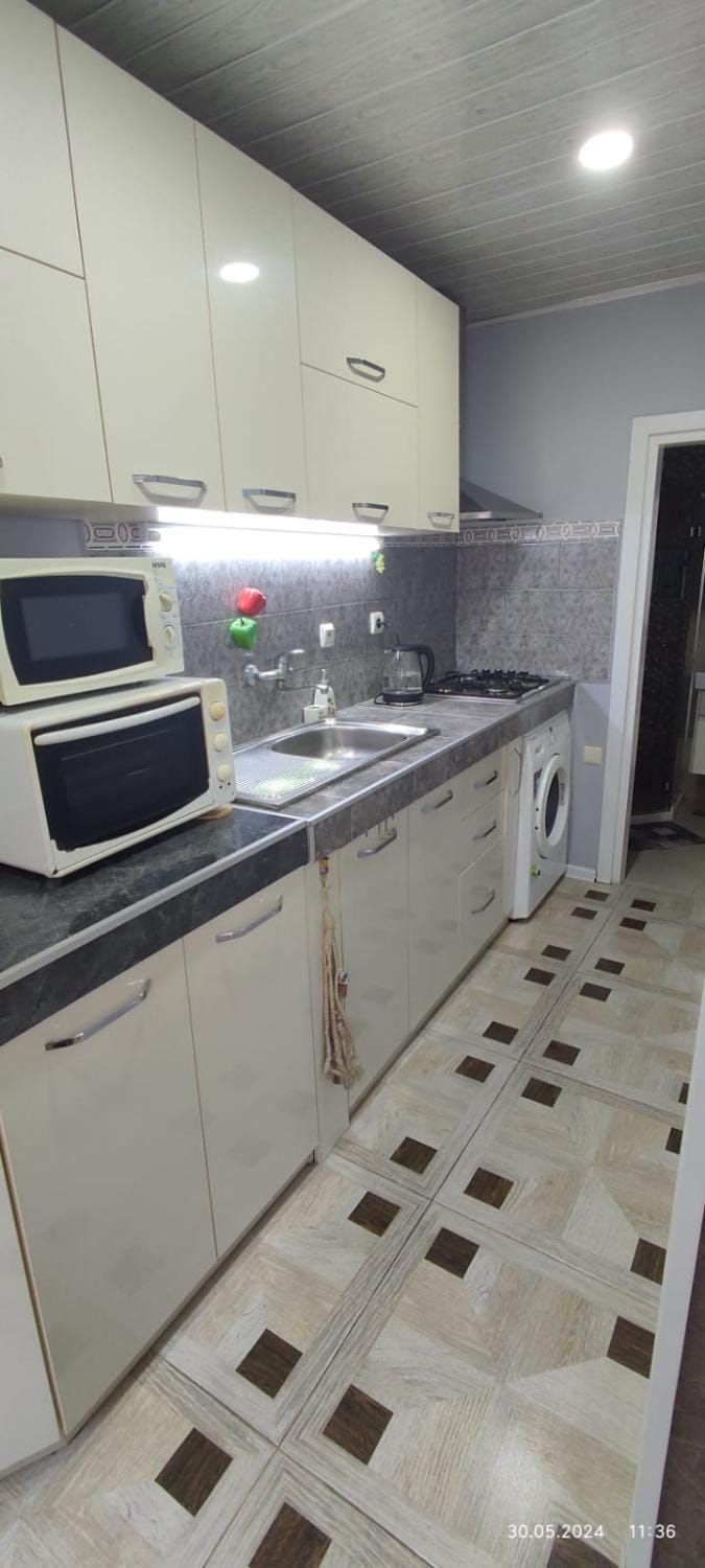 Kitchen or kitchenette, dishwasher, oven, stove, washing machine