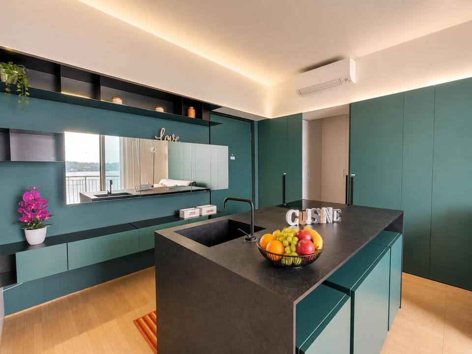 Kitchen or kitchenette, stove