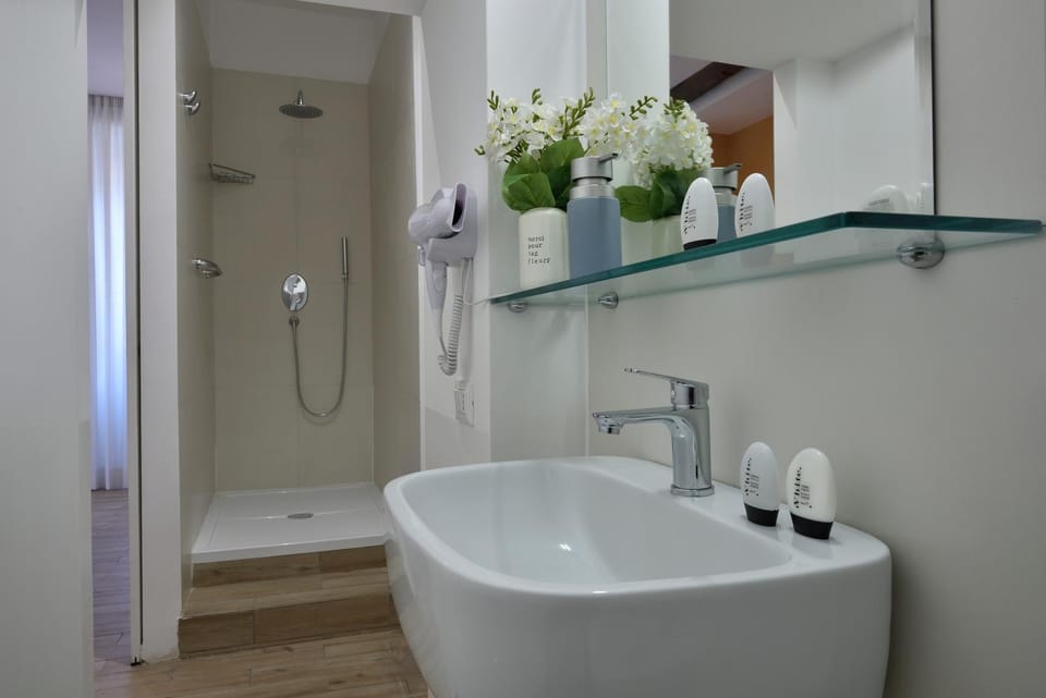 Shower, Bathroom, bidet, hair dryier, towels
