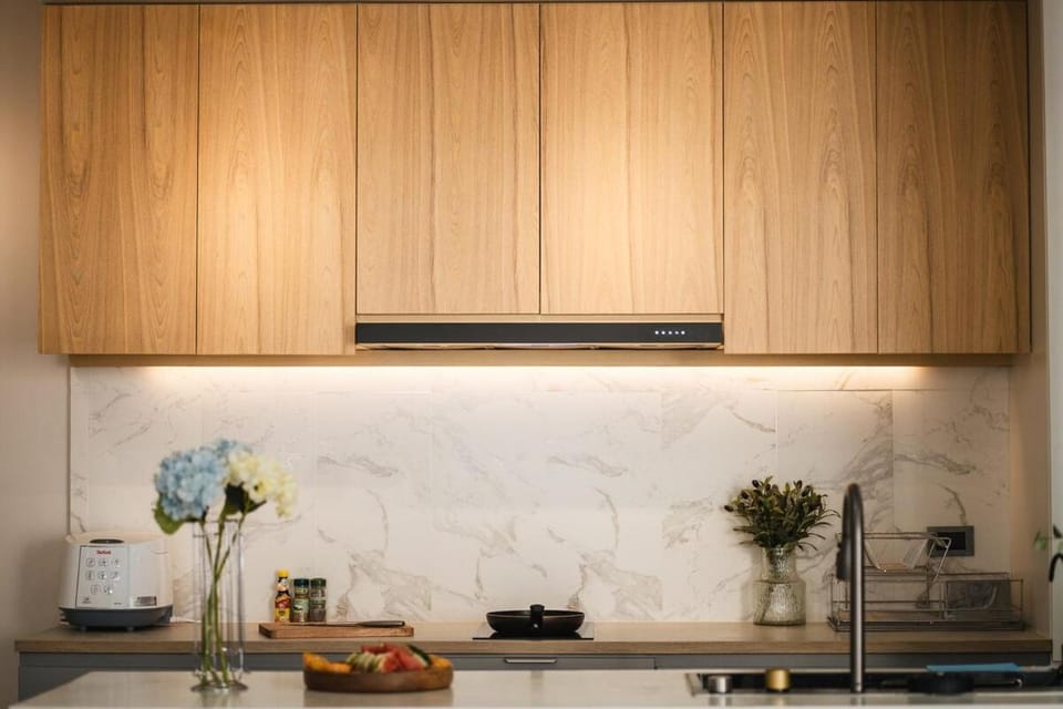 Kitchen or kitchenette, stove