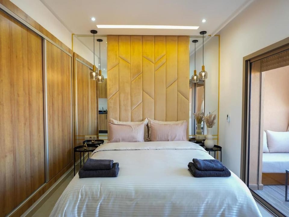 Bed, wardrobe