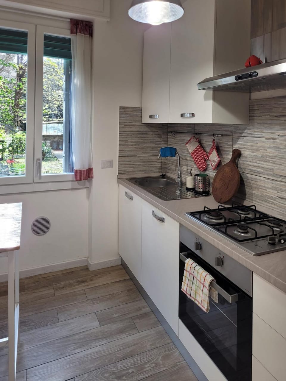 Kitchen or kitchenette, stove
