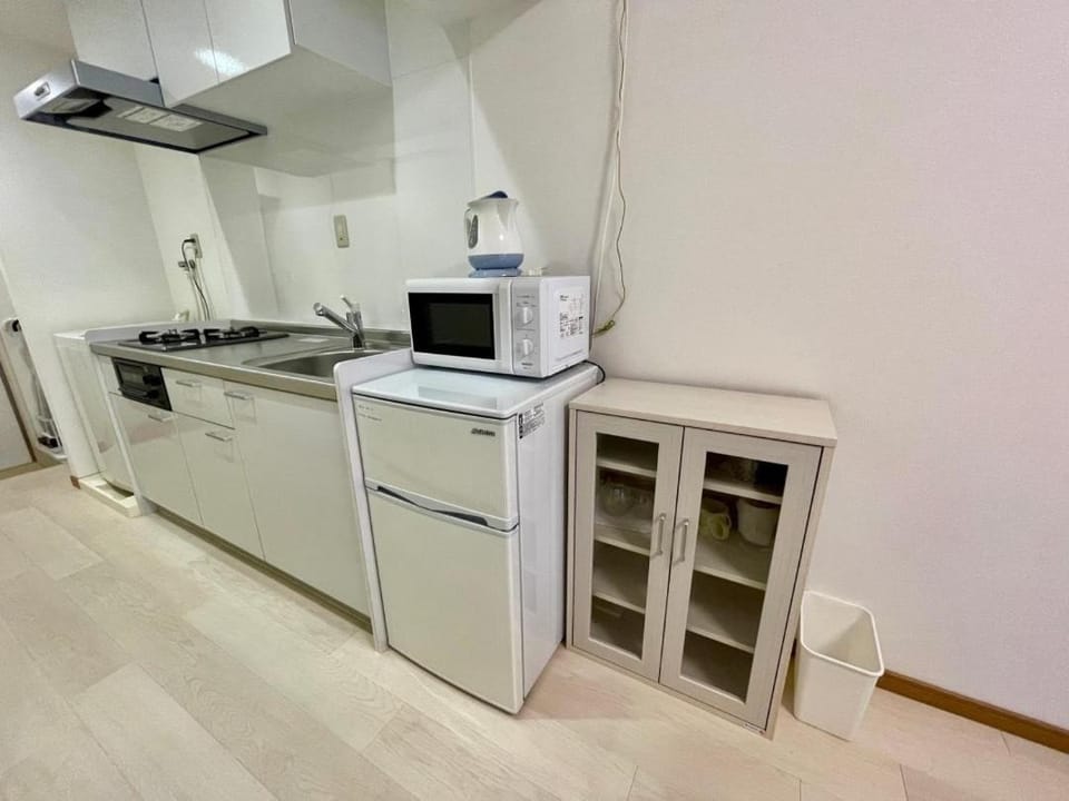 Kitchen or kitchenette, microwave