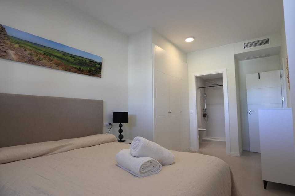 Bed, Photo of the whole room, Bedroom, towels, wardrobe, air conditioner
