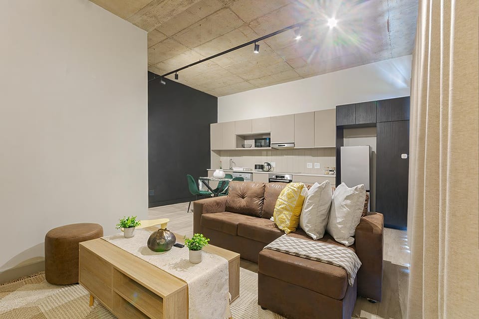 Kitchen or kitchenette, Living room, Seating area, oven