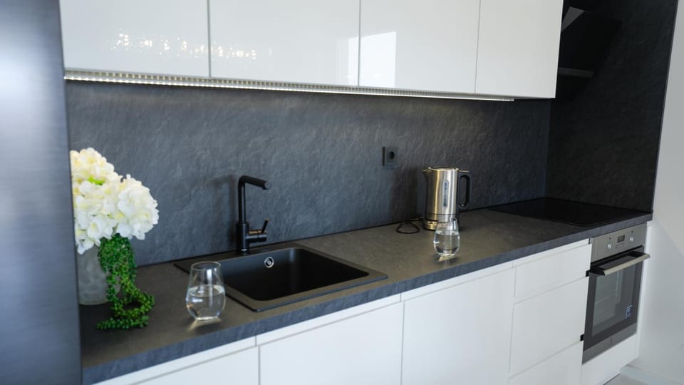 Kitchen or kitchenette, stove