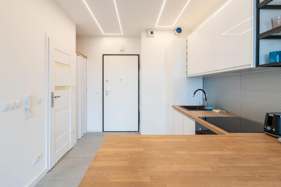 Kitchen or kitchenette, stove