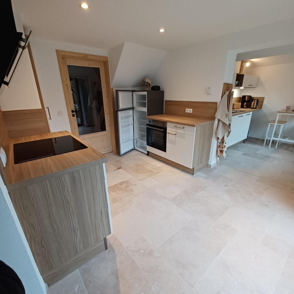 Kitchen or kitchenette, oven, stove