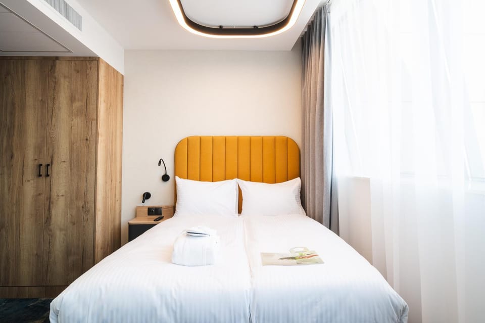 Bed, wardrobe