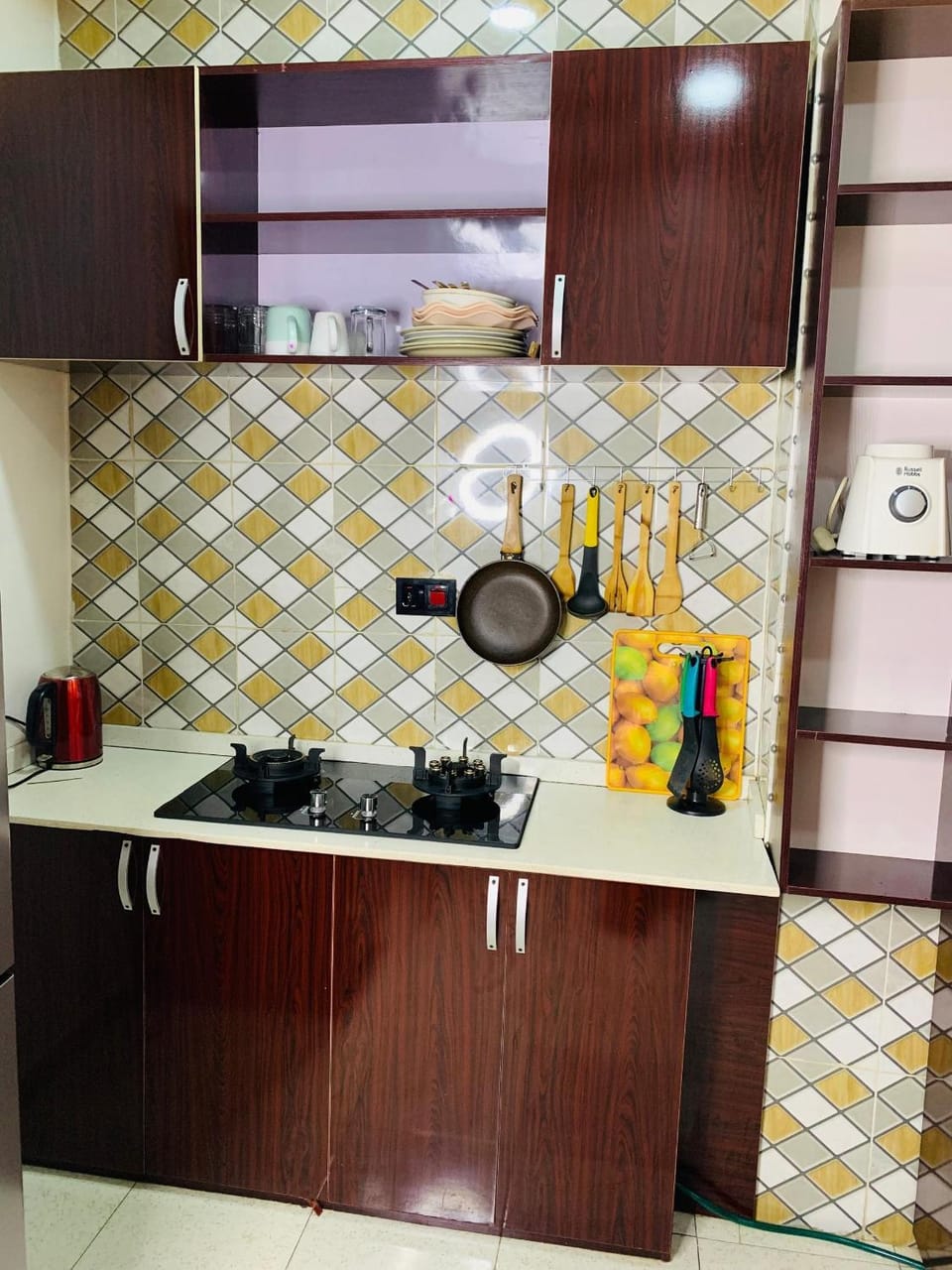 Kitchen or kitchenette, stove