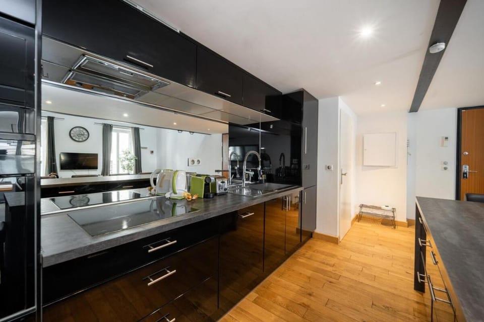 Kitchen or kitchenette, stove