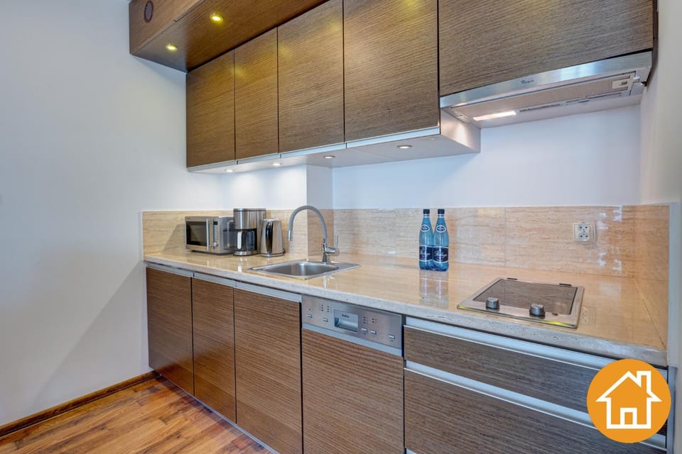 Kitchen or kitchenette, stove