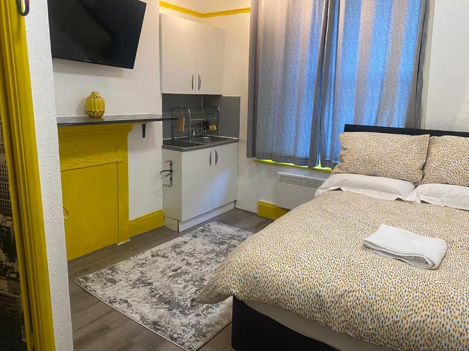 Bed, TV and multimedia, Kitchen or kitchenette, Photo of the whole room, Bedroom, towels