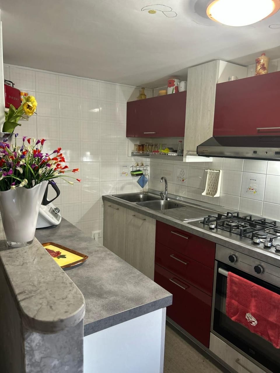 Kitchen or kitchenette, stove