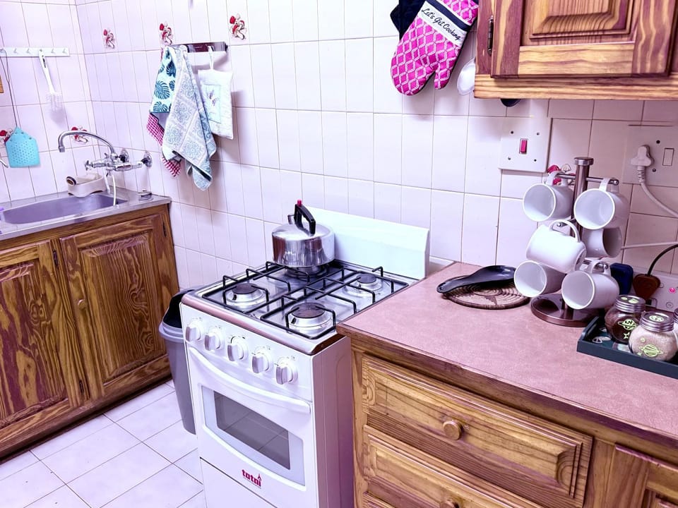 Kitchen or kitchenette, stove