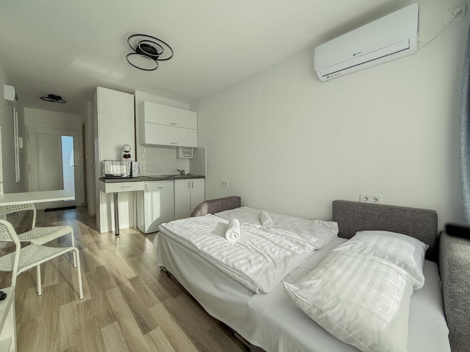 Bed, Kitchen or kitchenette, Living room, Photo of the whole room, Dining area, towels, air conditioner