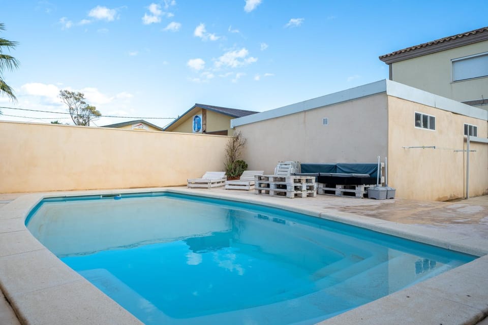 Property building, Living room, Swimming pool