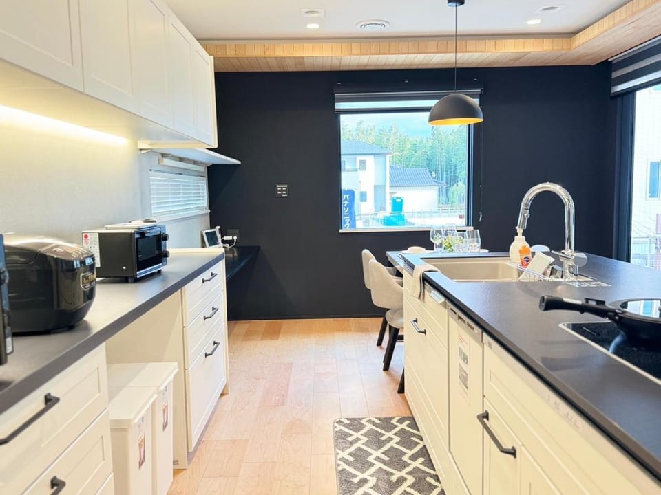 Kitchen or kitchenette, stove, toaster