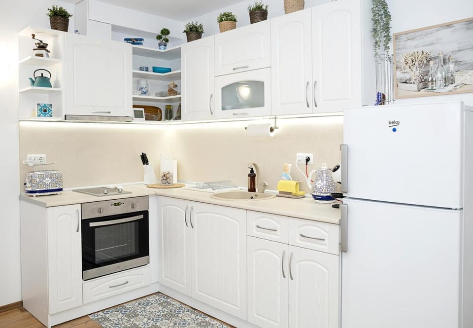 Kitchen or kitchenette, oven, stove, toaster