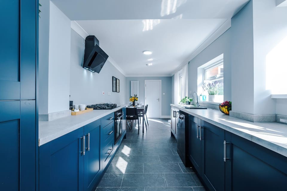 Kitchen or kitchenette, dishwasher, oven, stove