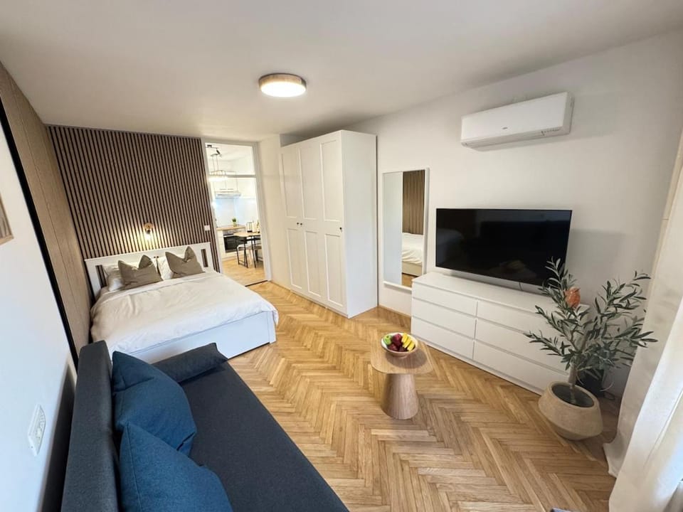 Communal lounge/ TV room, Bed, TV and multimedia, Living room, Seating area, air conditioner