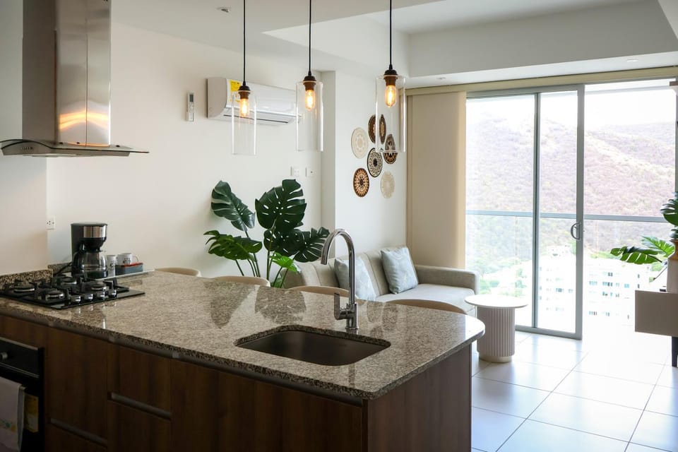 Living room, kitchen