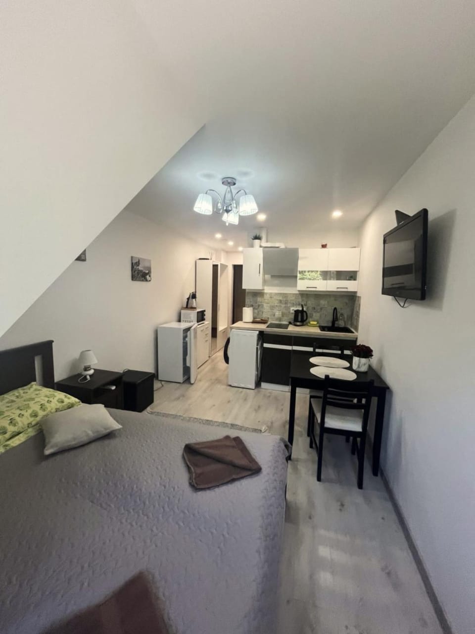 Bed, Kitchen or kitchenette, Photo of the whole room, Seating area