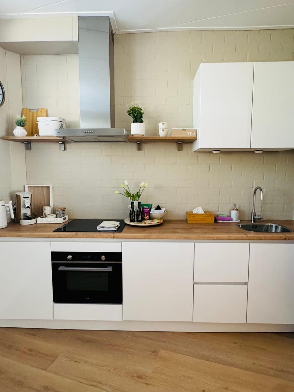 Kitchen or kitchenette, stove