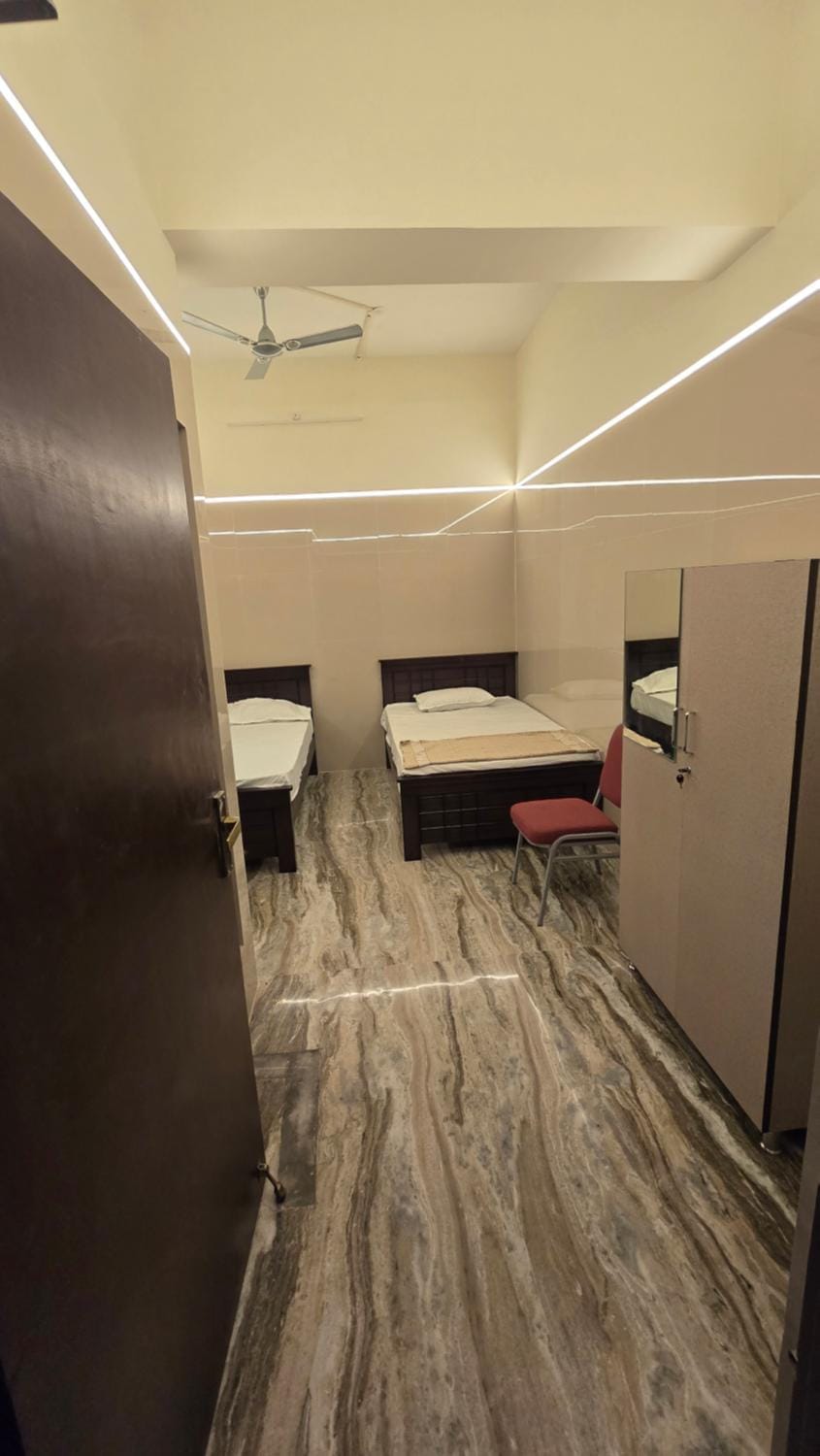 Bed, wardrobe