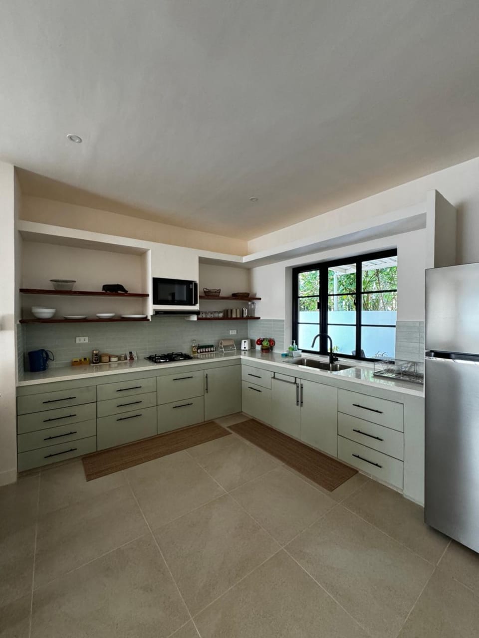 Kitchen or kitchenette, stove