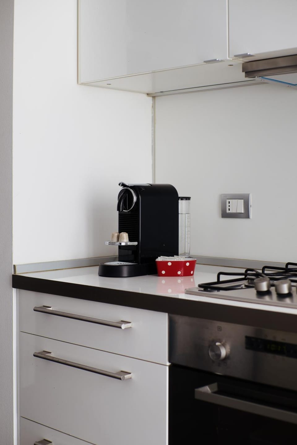 Kitchen or kitchenette, stove
