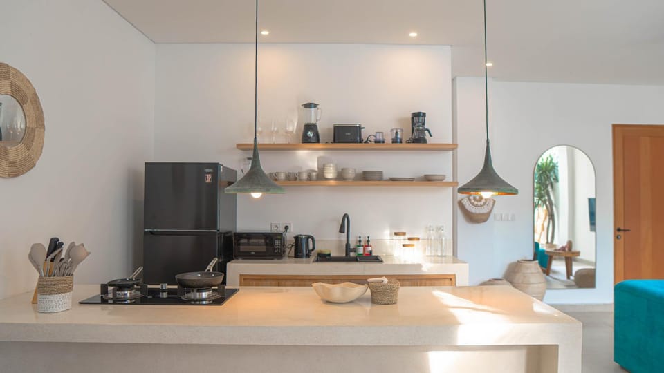 Kitchen or kitchenette, microwave, stove, toaster, kitchen