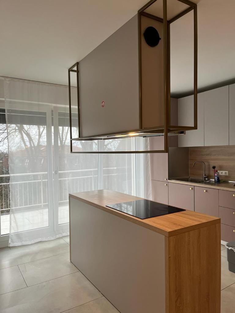 Kitchen or kitchenette, stove