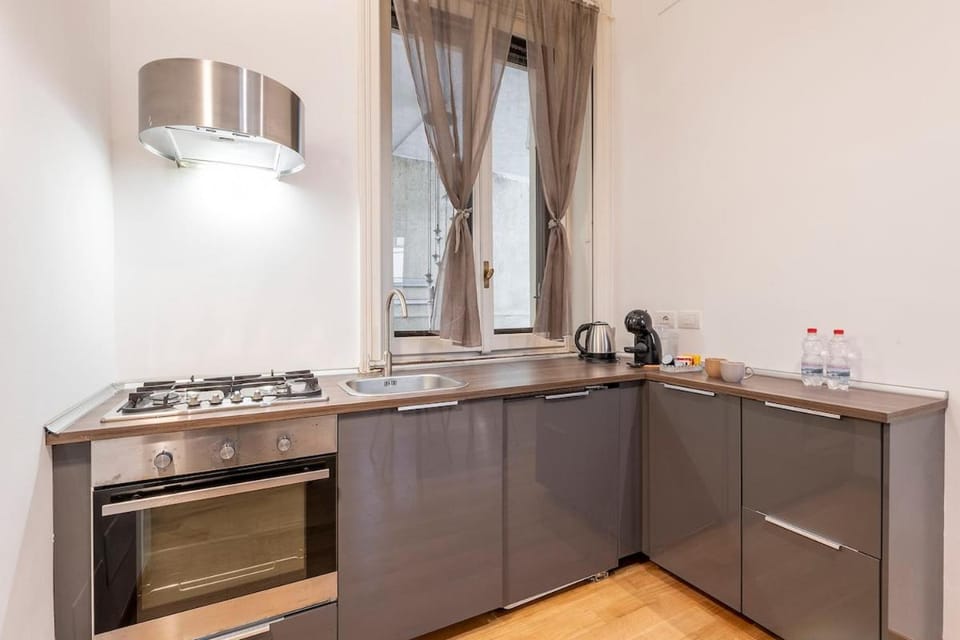Kitchen or kitchenette, stove
