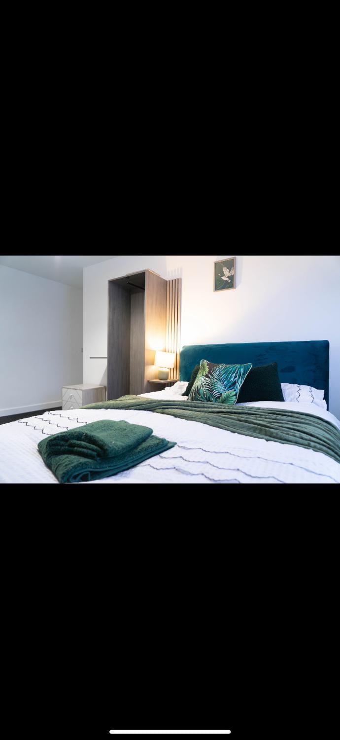 Bed, wardrobe