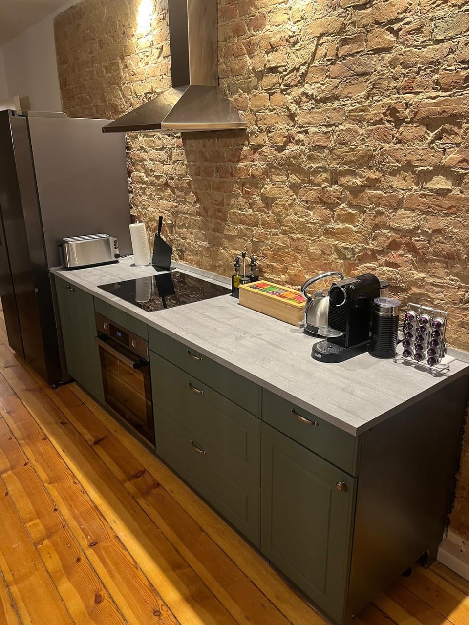 Kitchen or kitchenette, stove