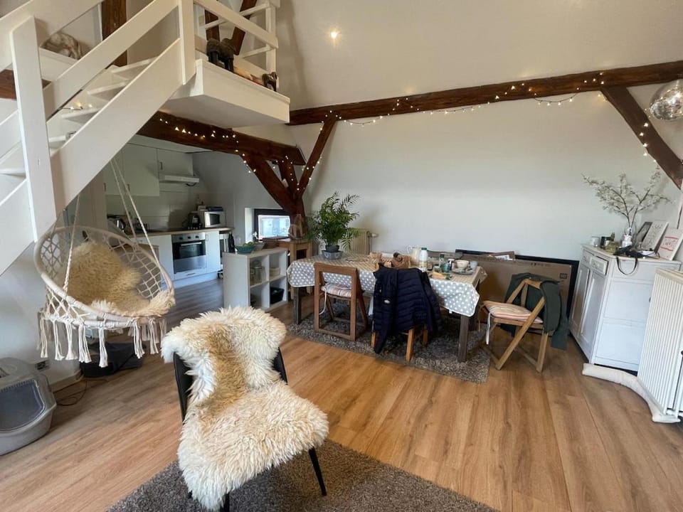 Kitchen or kitchenette, Living room, Seating area, Dining area