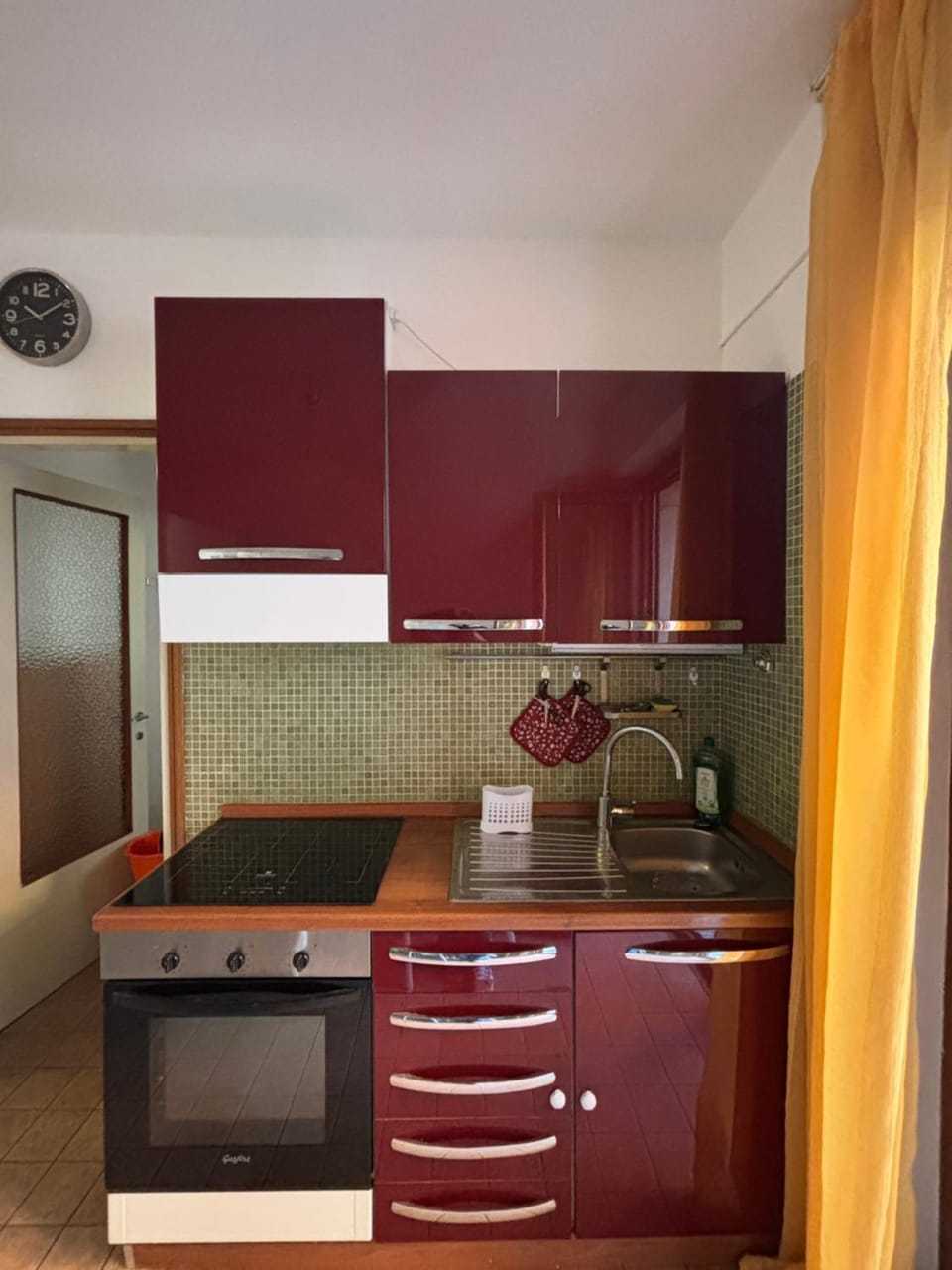 Kitchen or kitchenette, stove