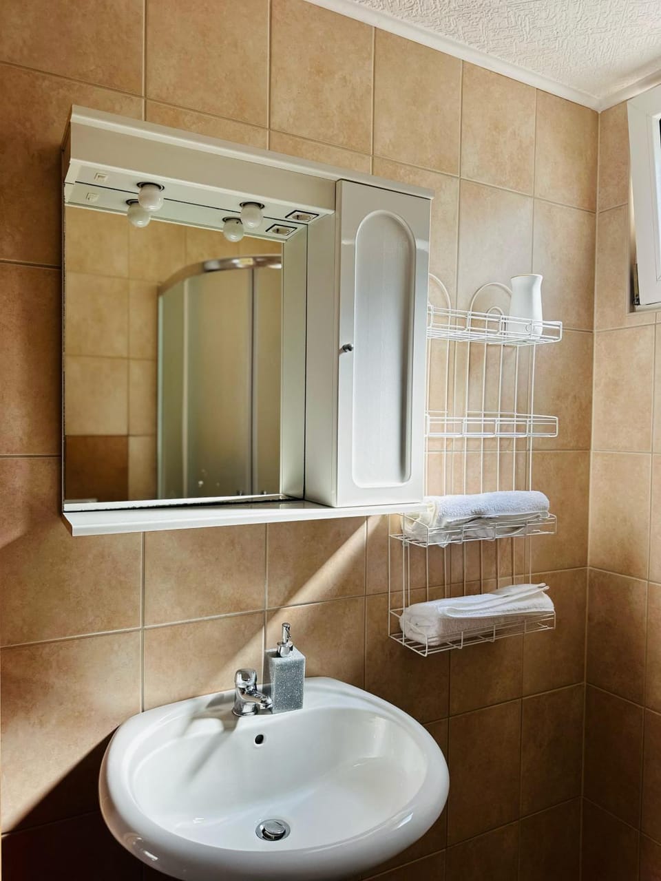 Bathroom, hair dryier, towels