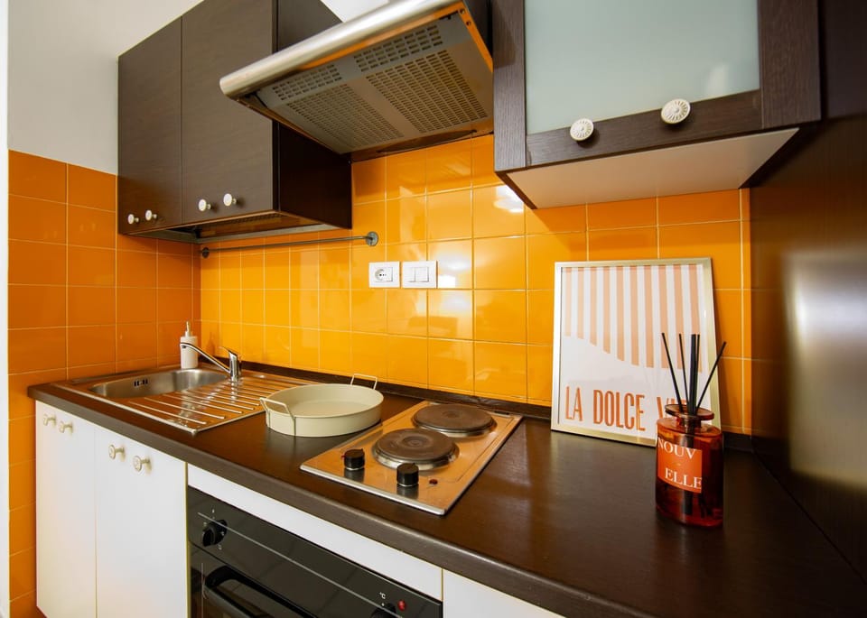 Kitchen or kitchenette, stove