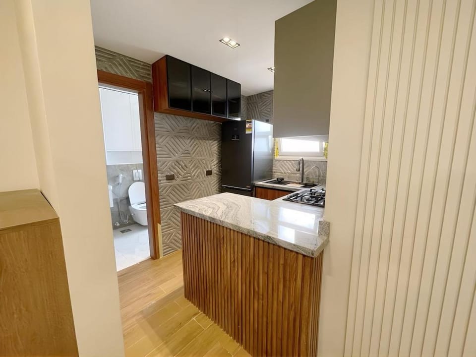 Kitchen or kitchenette, stove