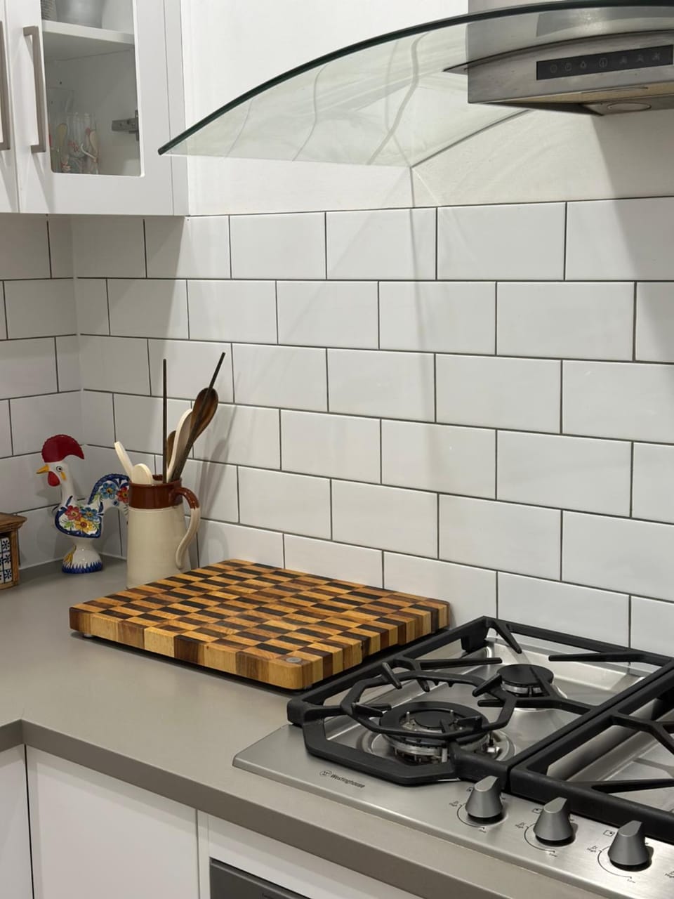 Kitchen or kitchenette, stove