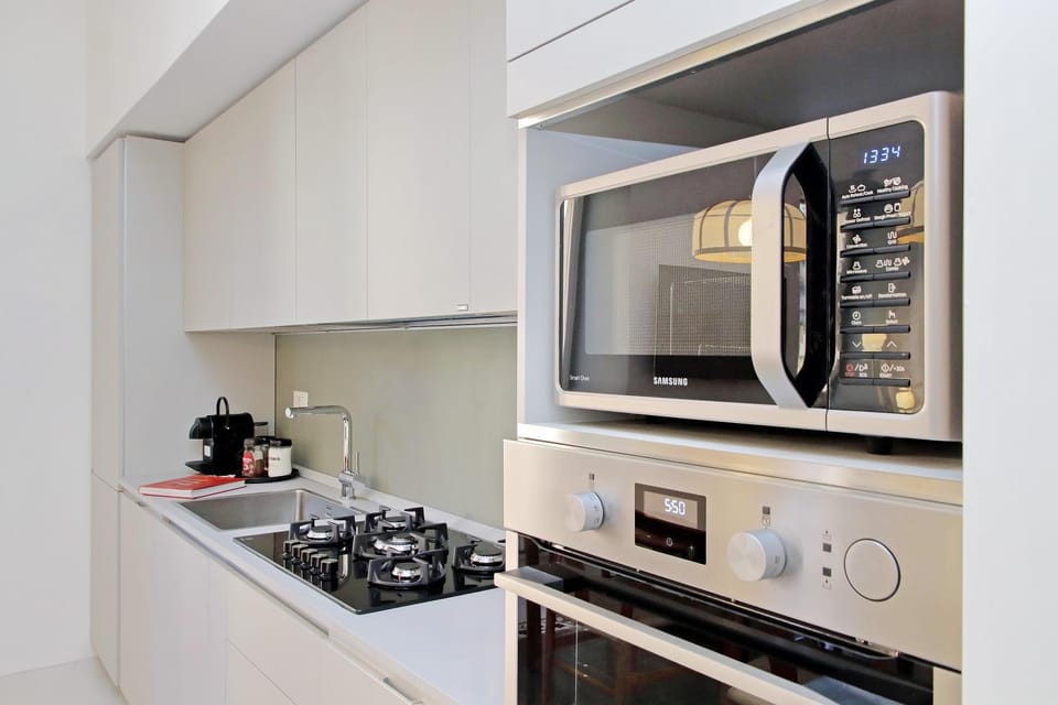 Kitchen or kitchenette, stove
