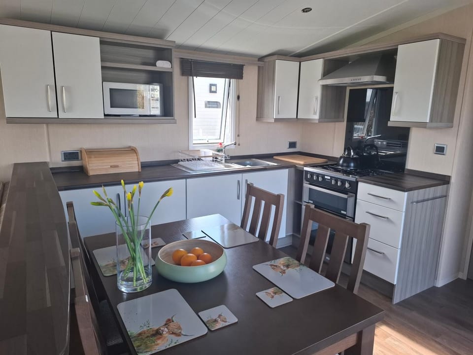 Dining area, oven, stove, toaster