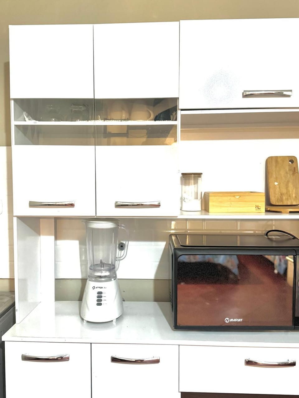 Kitchen or kitchenette, microwave