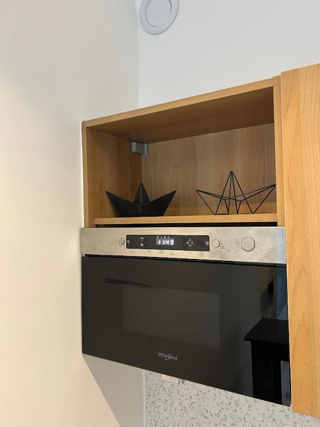 Kitchen or kitchenette, microwave