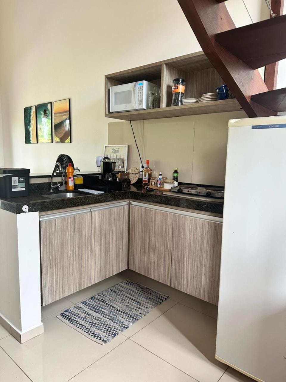 Kitchen or kitchenette, stove