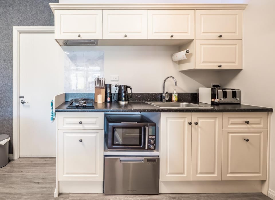 Coffee/tea facilities, Kitchen or kitchenette, dishwasher, oven, stove, toaster