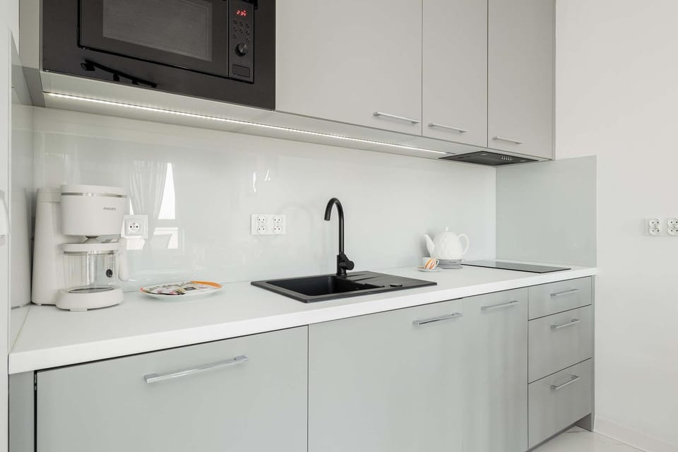 Kitchen or kitchenette, stove